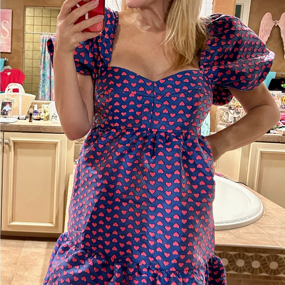 NWOT Lilly Pulitzer “nelle” Heart Print Puff Sleeve Dress size 16
